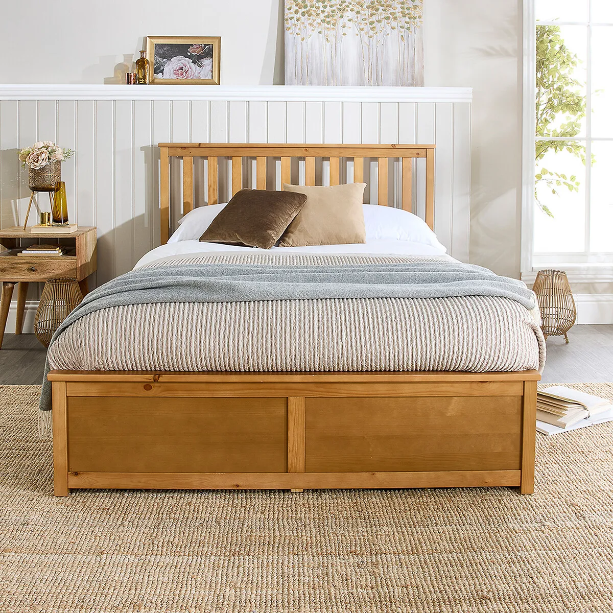 Shaker Ottoman Storage Bed - Polished Pine product