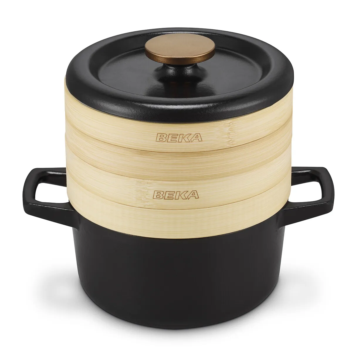 Nory Casserole Pan with 2 Bamboo Steamers - Black, Enamelled Cast Iron product