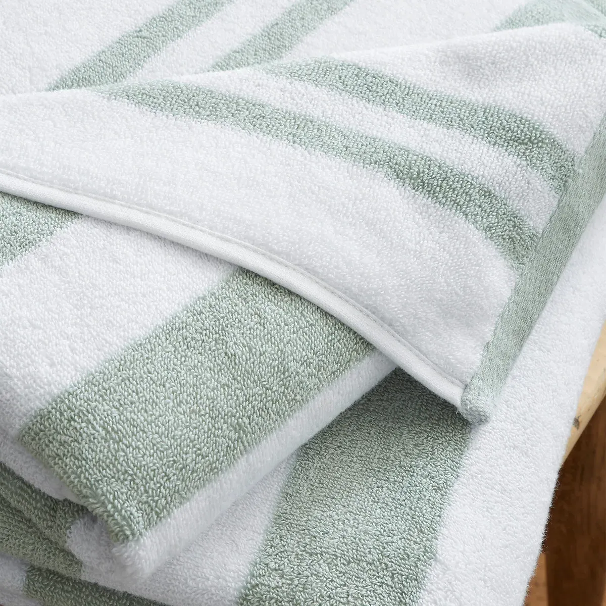 Reversible Stripe Cotton Jacquard Bath Sheet - Sage alternate view