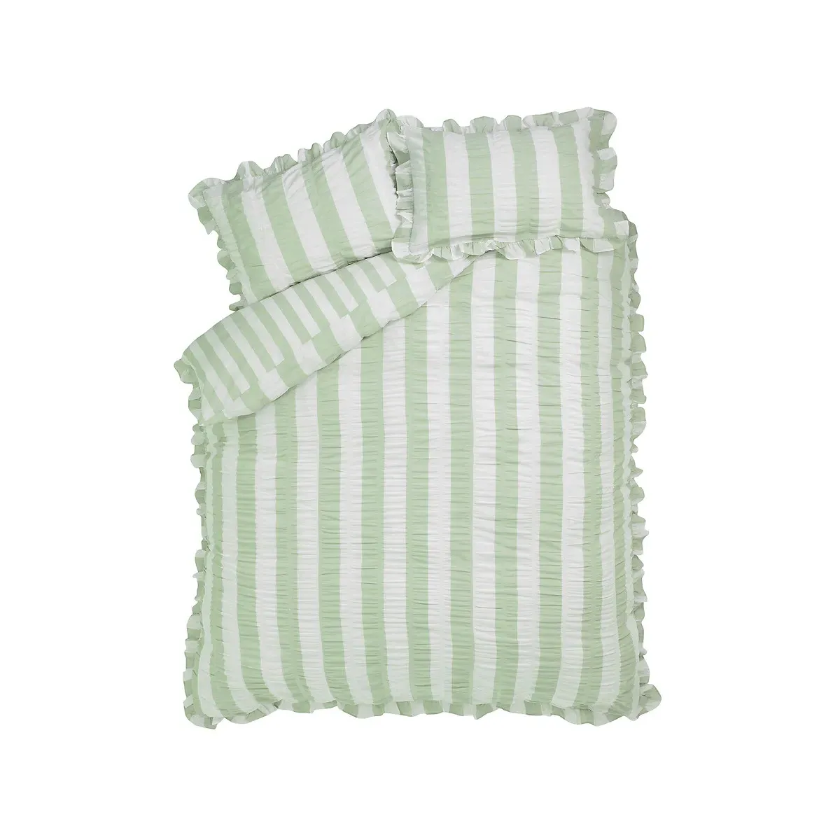 Catherine Lansfield Seersucker Frill Stripe Duvet Cover & Pillowcase Set - Green product