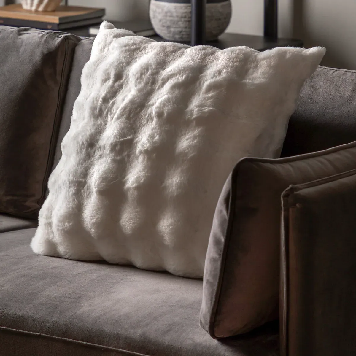 Mellow Rabbit Square Cushion - Cream, Faux Fur product