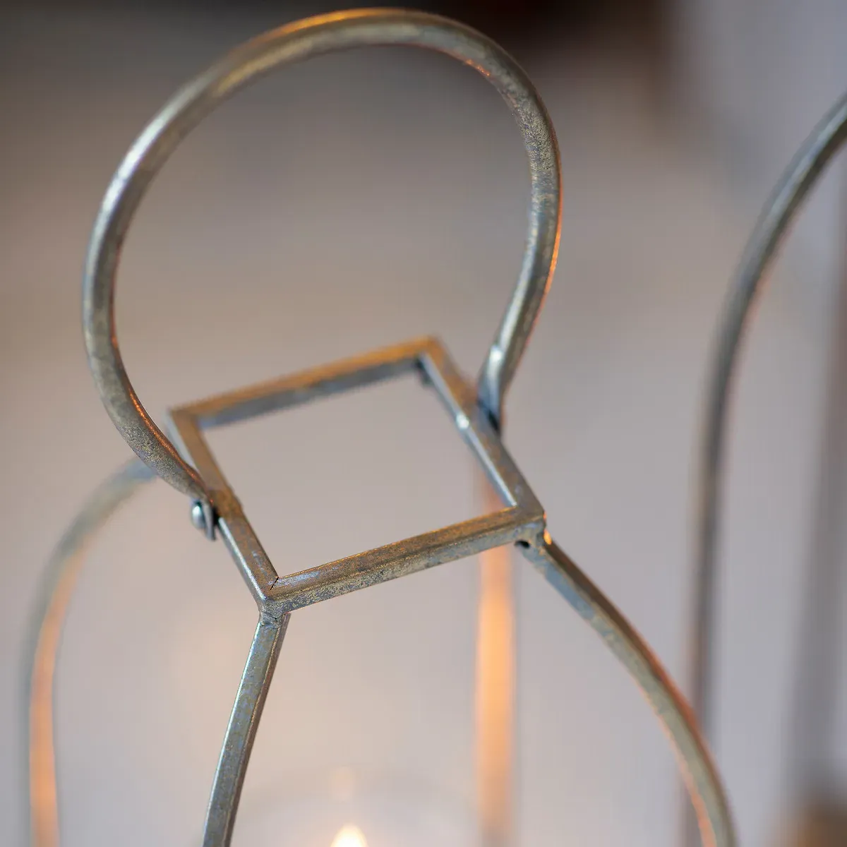 Metal Lantern with Glass Cylinder - Antique Gold alternate view
