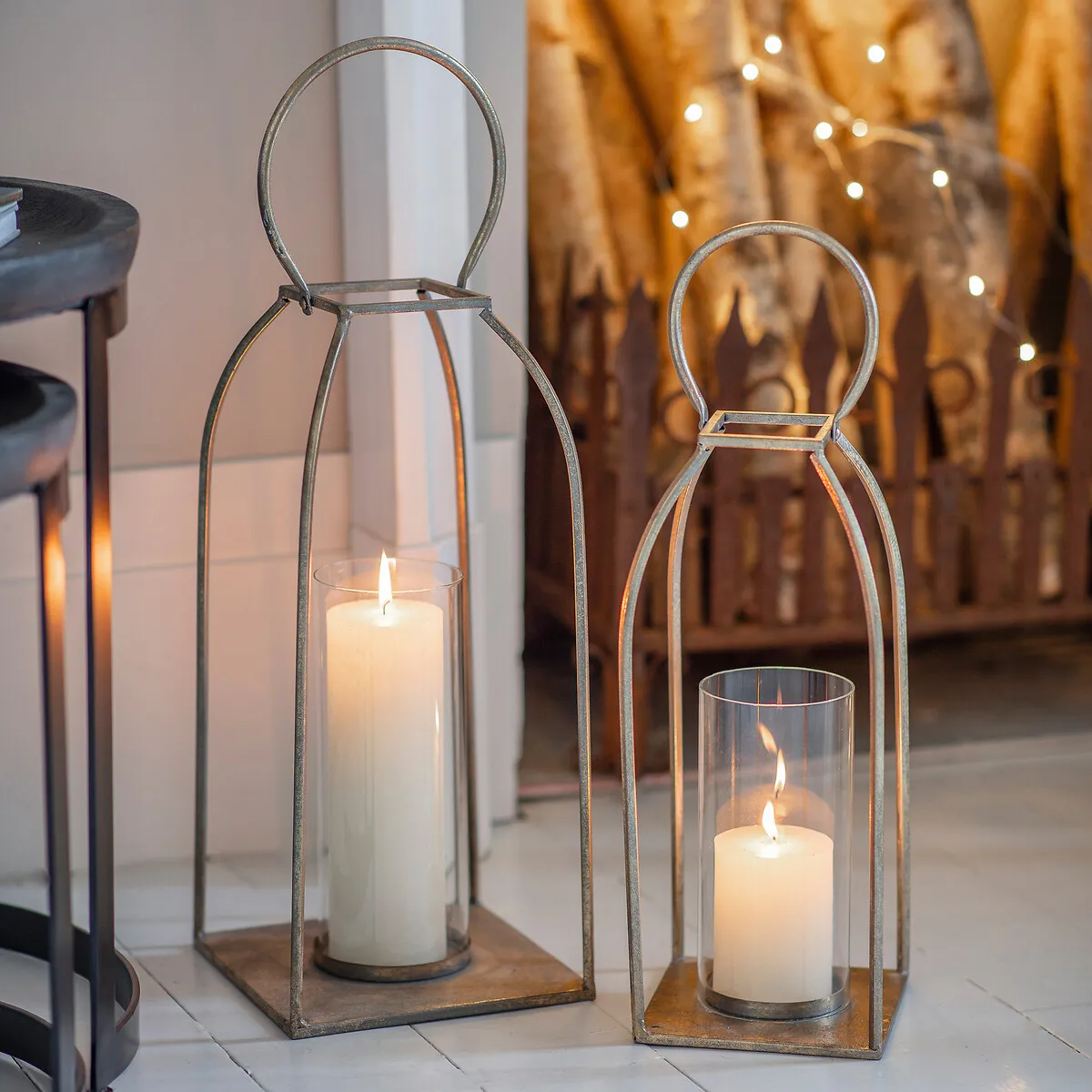 Metal Lantern with Glass Cylinder - Antique Gold product