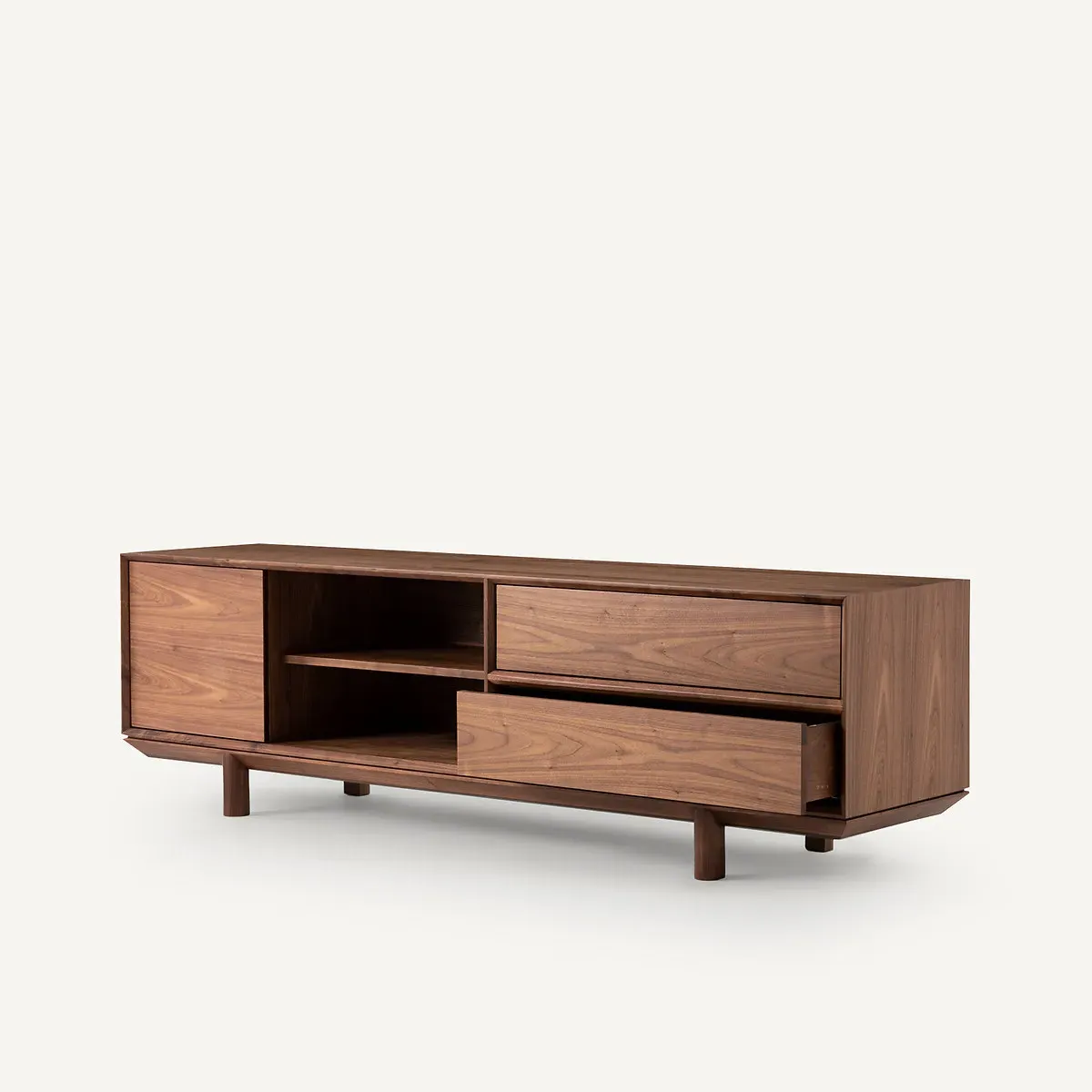 Gloria TV Stand with Push-Pull Drawers - Walnut, Solid Wood alternate view