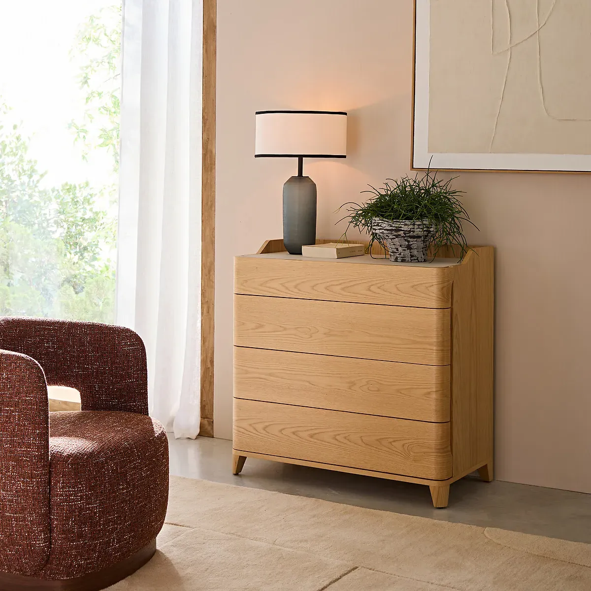 Junius 4-Drawer Chest - Oak Veneer, Leather alternate view