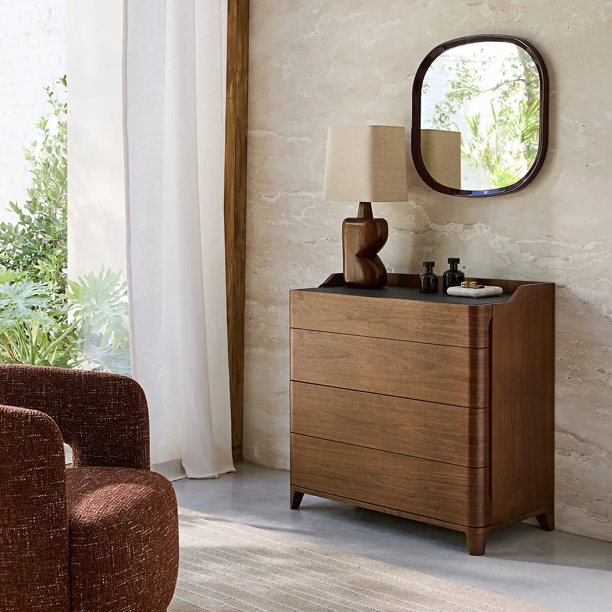 Junius 4-Drawer Chest with Soft-Close - Walnut Veneer, Linoleum alternate view