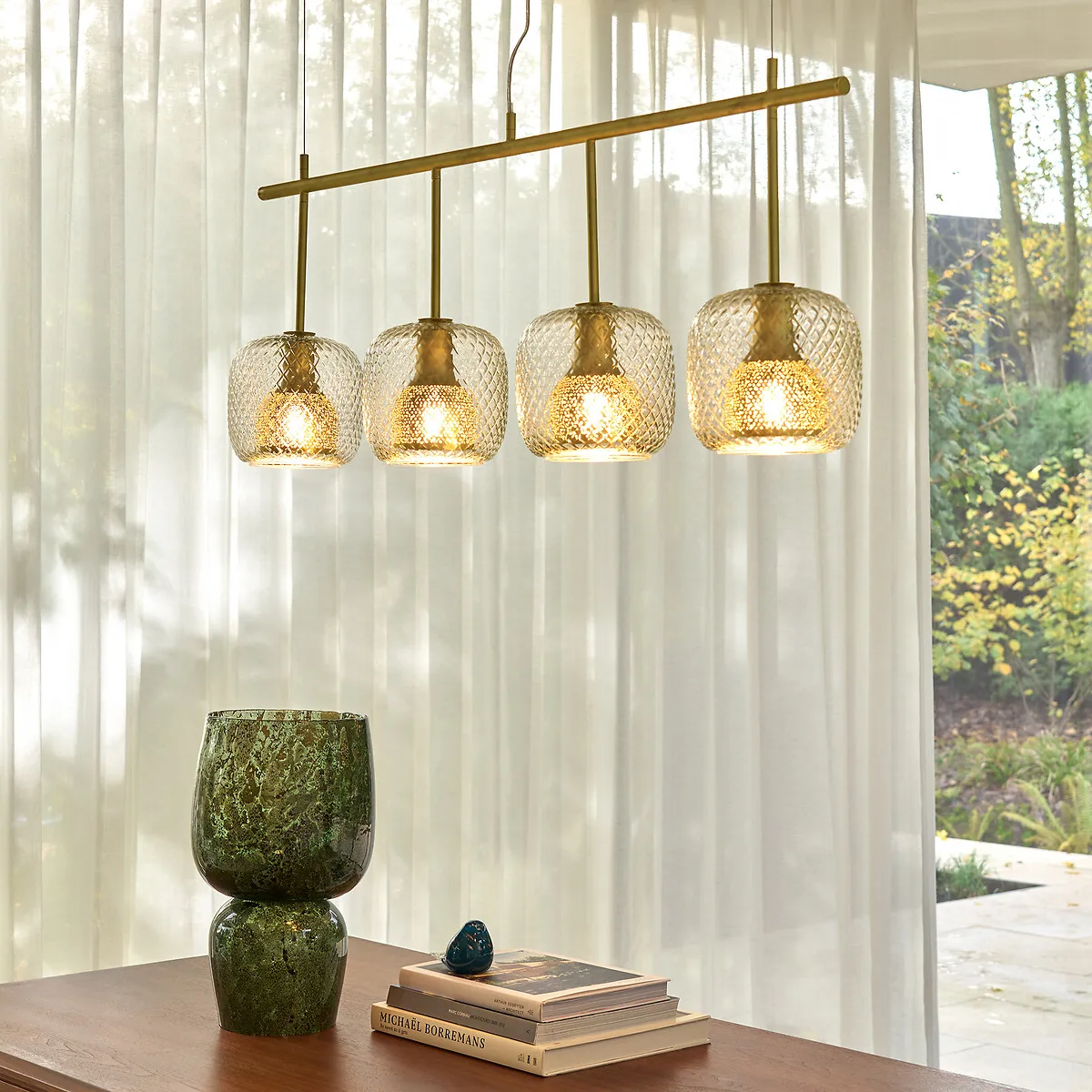 Mistinguett 4-Globe Line Ceiling Light - Brass, Glass alternate view
