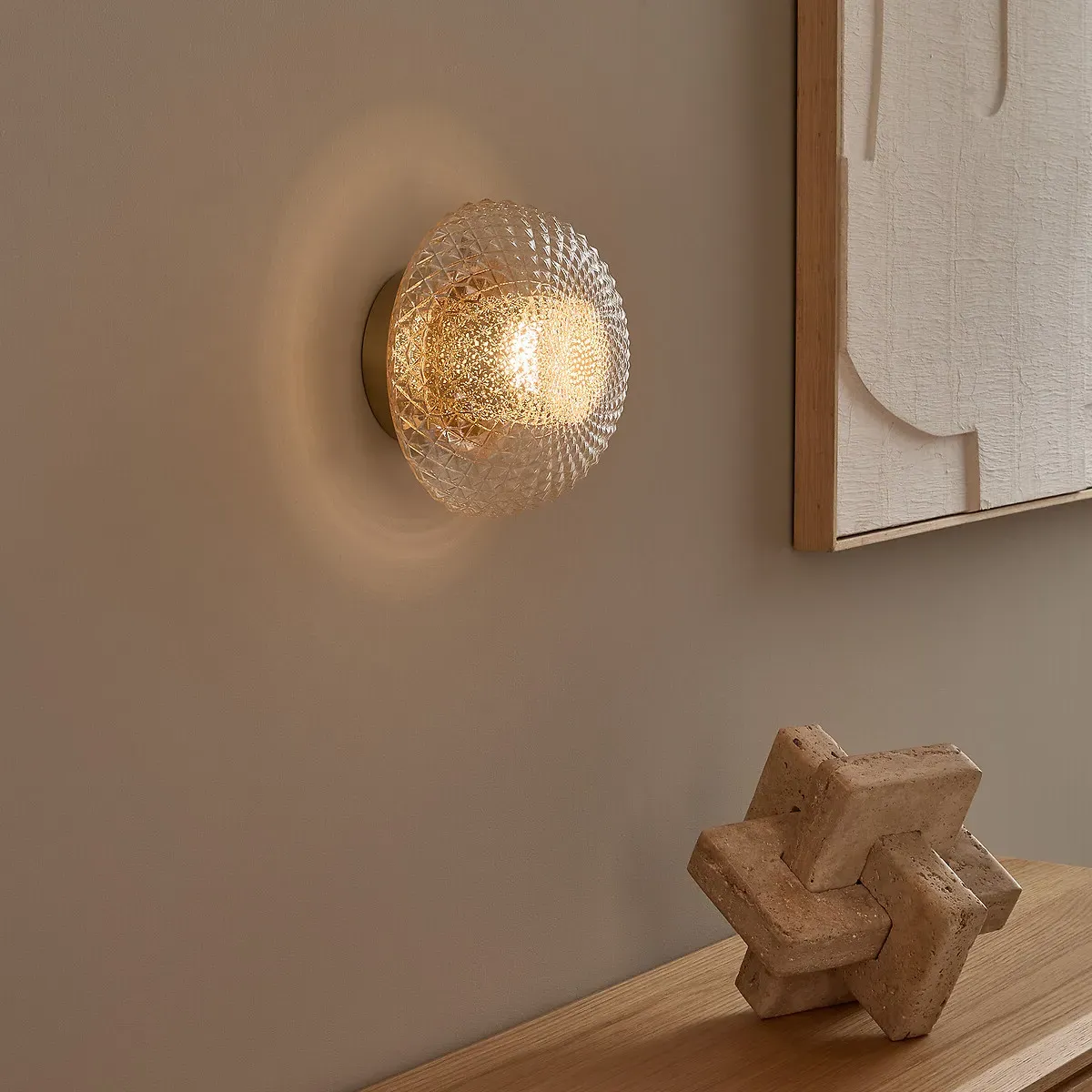 Mistinguett Engraved Glass Ceiling-Mounted Wall Light - Aged Brass product