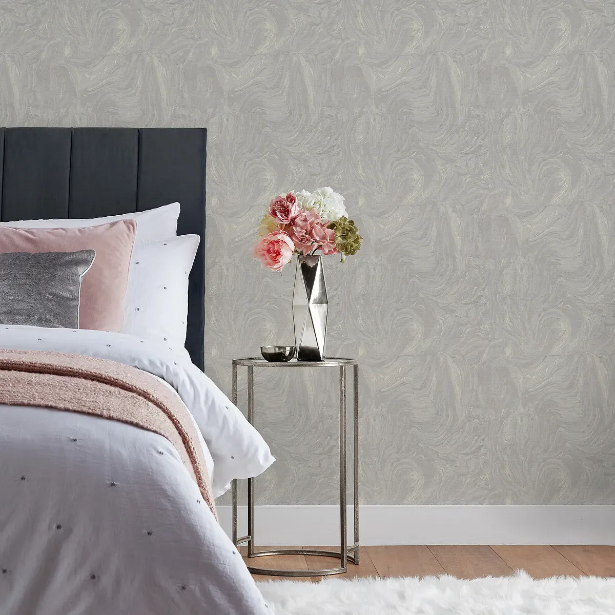 Marble Metallic Vinyl Wallpaper 10m Roll - Light Grey alternate view