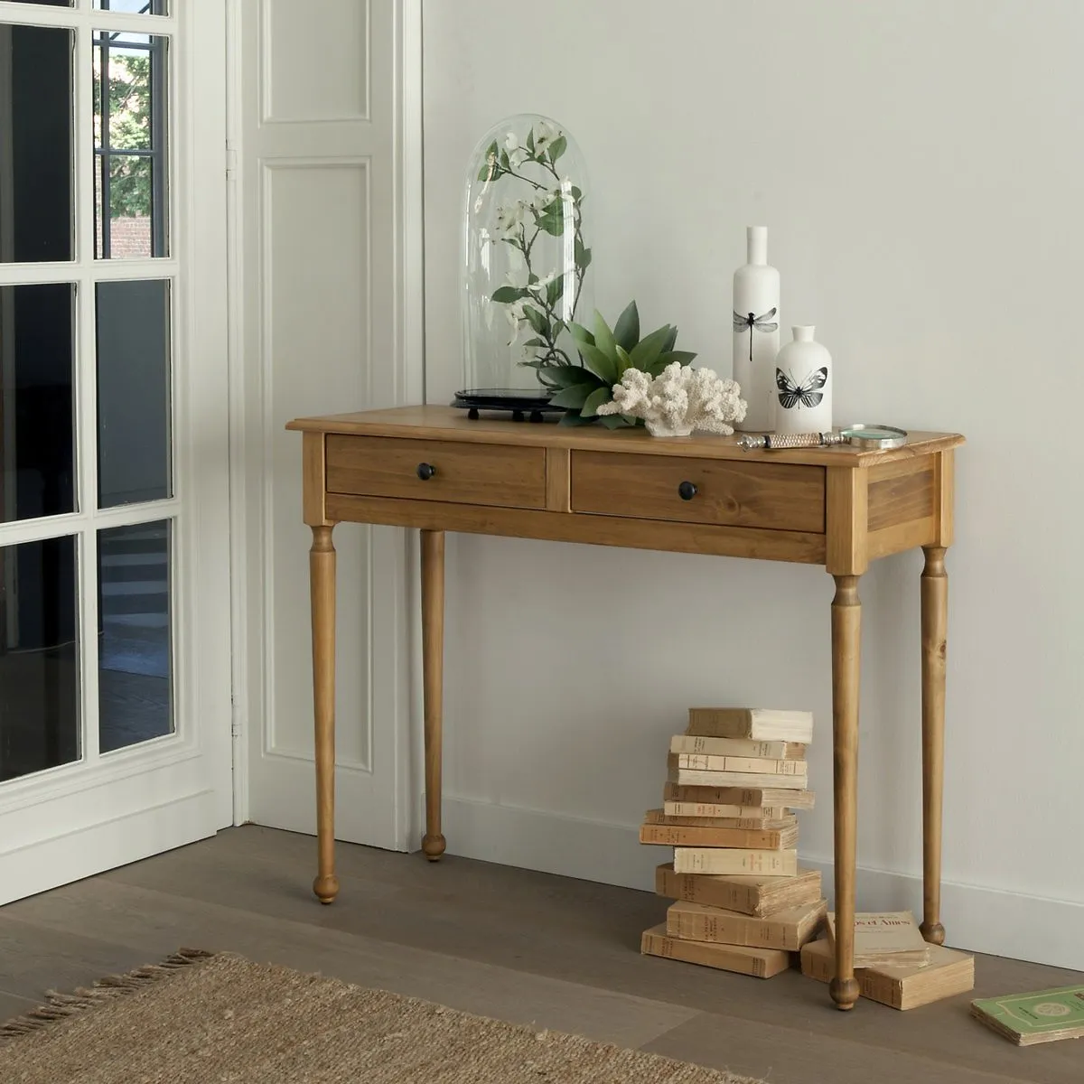 2-Drawer Console Table - Polished Pine, Solid Pine alternate view