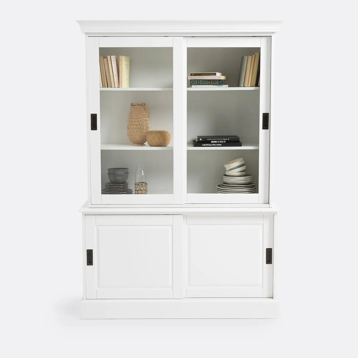 4-Door Sideboard with Sliding Glass Doors - White, Solid Pine alternate view