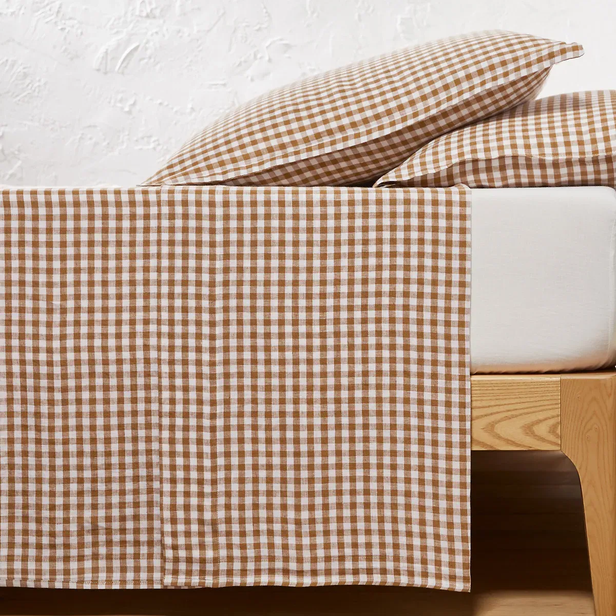 Acélie Flat Sheet Gingham Check - Bronze, Washed Linen product
