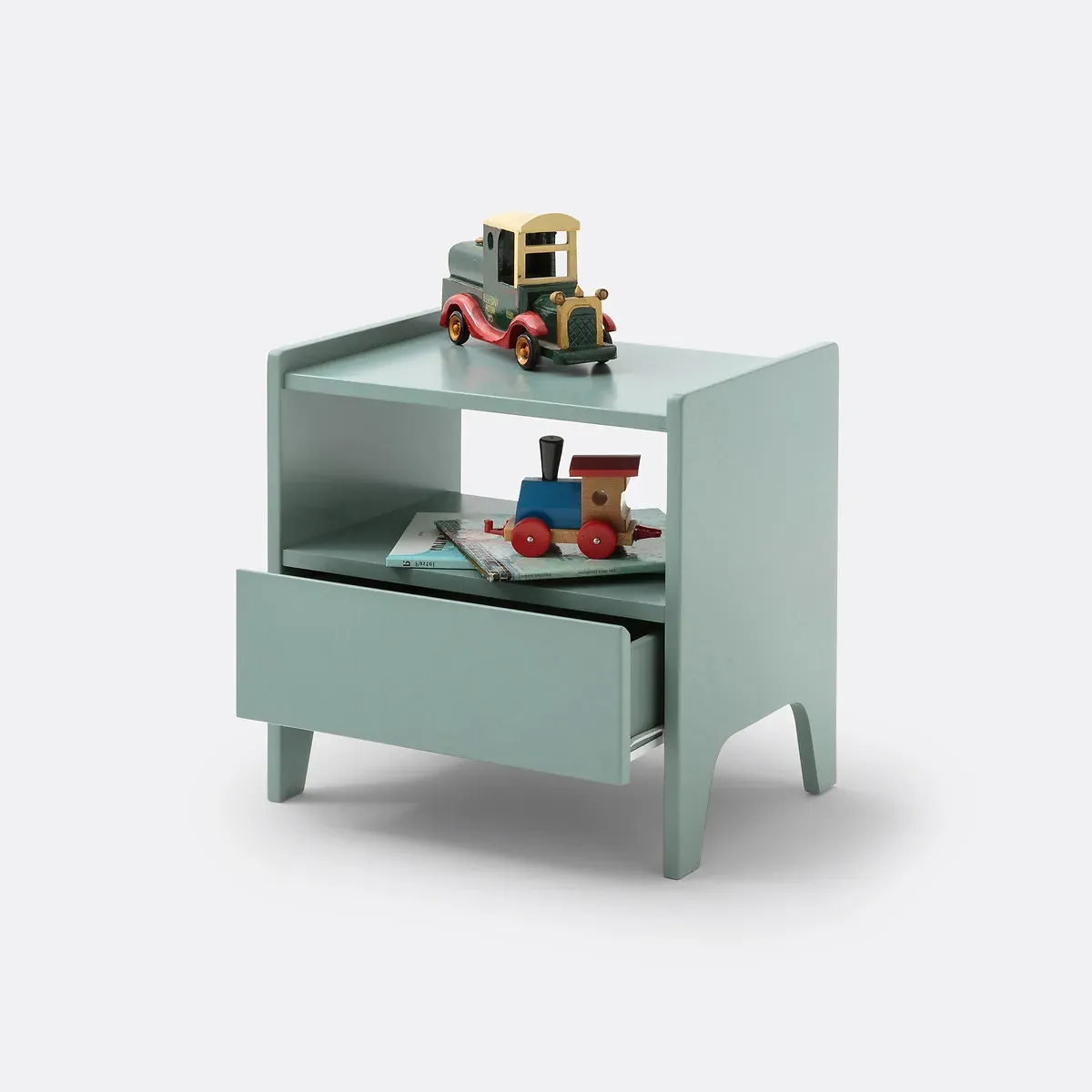 Adil Bedside Table with Storage - Grey-Green, Pine alternate view