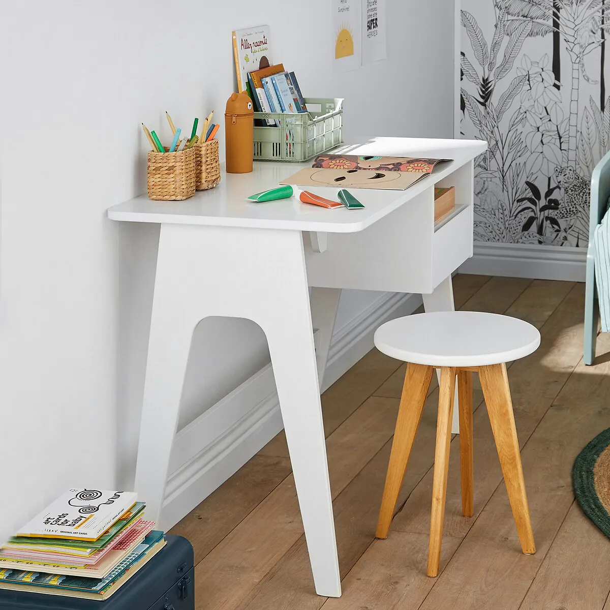 Adil Desk with Storage and Drawer - Grey-Green, Pine alternate view