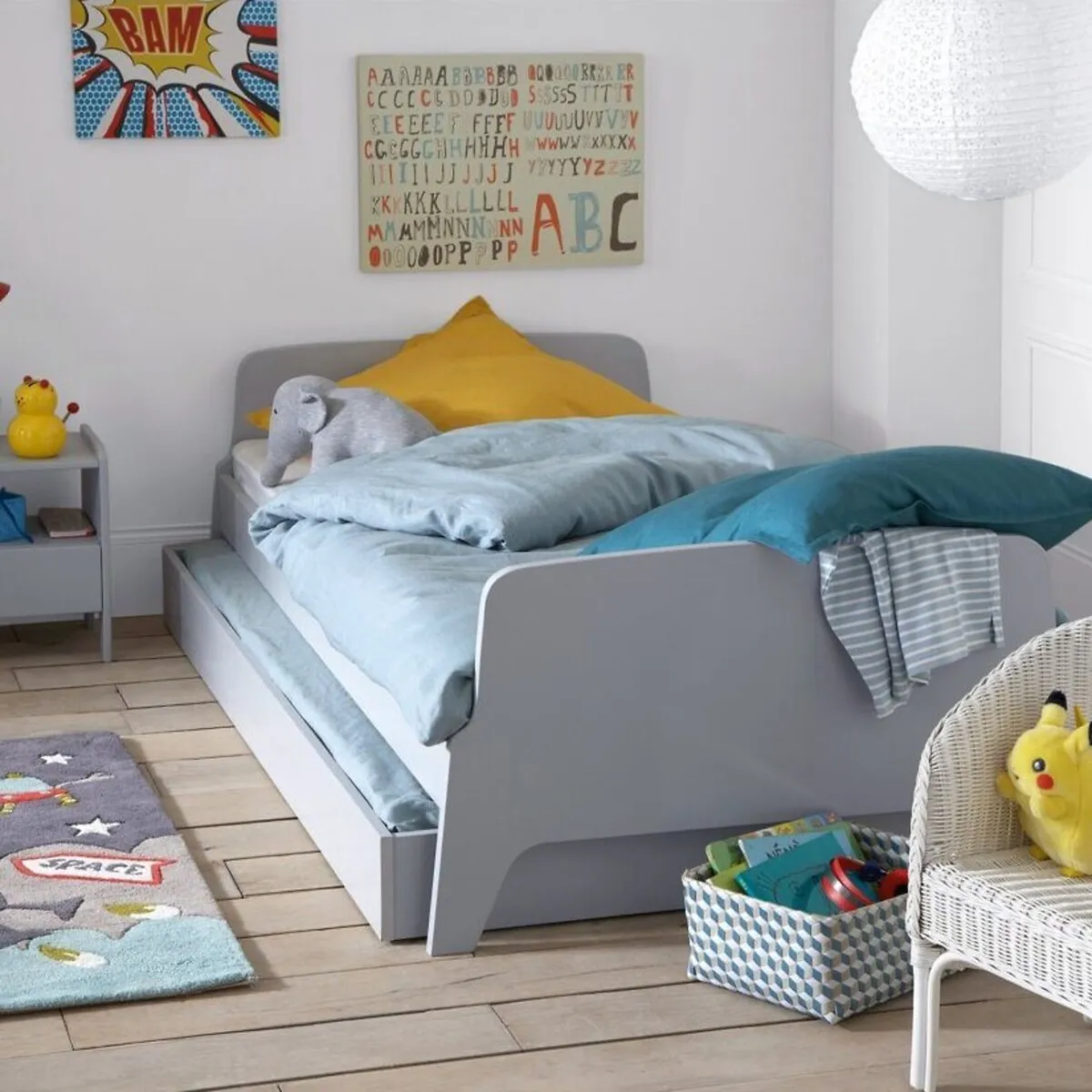 Adil Single Trundle Bed - Khaki Green, Pine alternate view