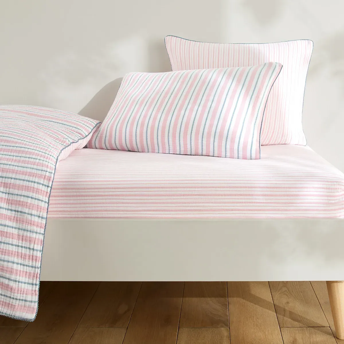 Adèle Single Fitted Sheet 25cm Flap Striped - Cotton Muslin product