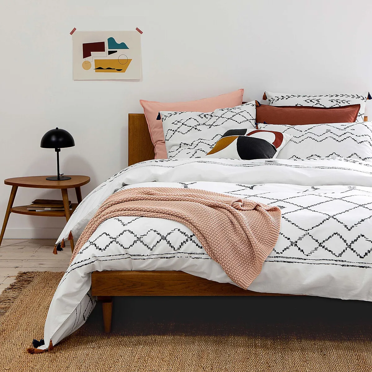 Afro Craft Tribal Fitted Sheet - White Print, Cotton alternate view