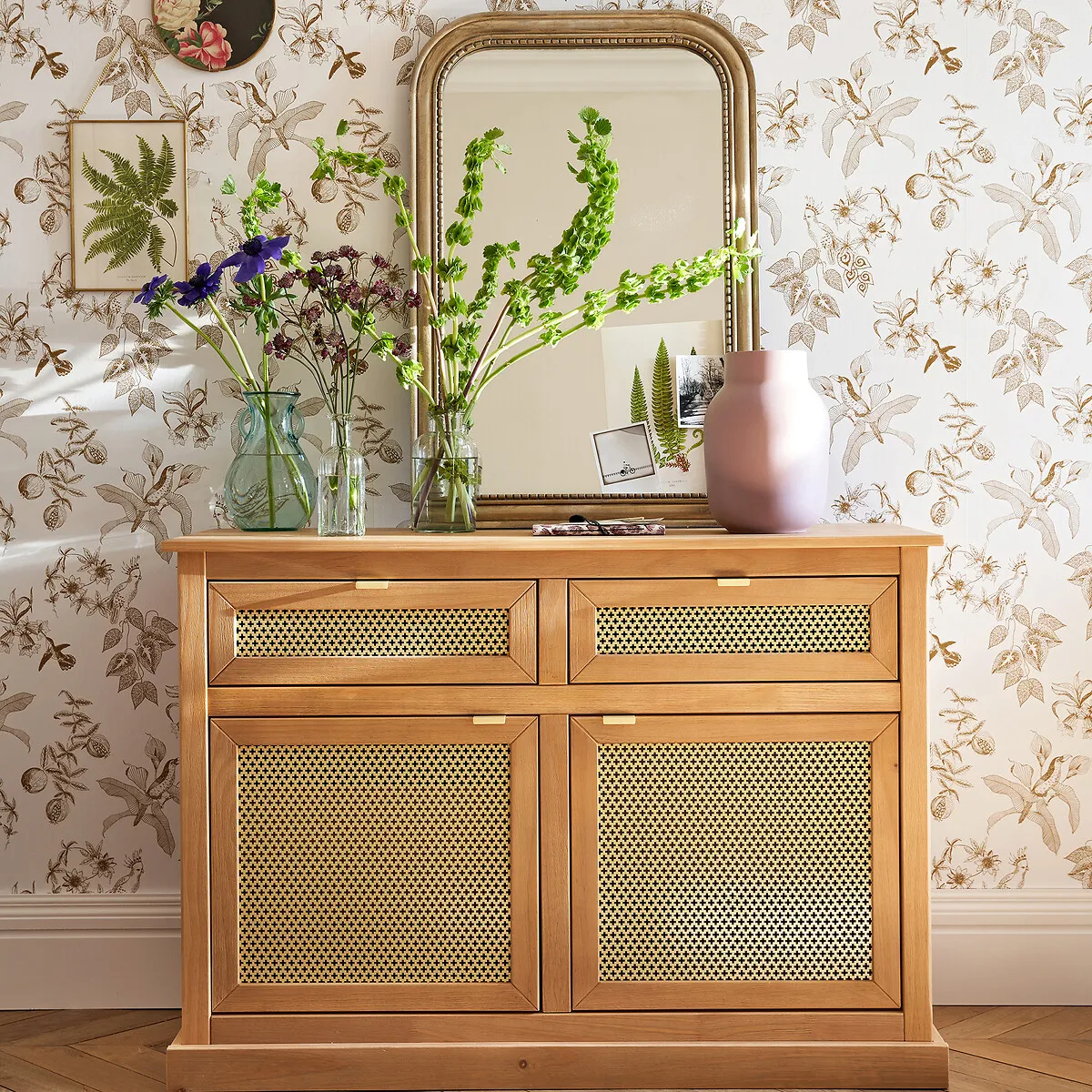 Afsan Wall Mirror with Beaded Trim - Aged Gold, Solid Mango Wood alternate view