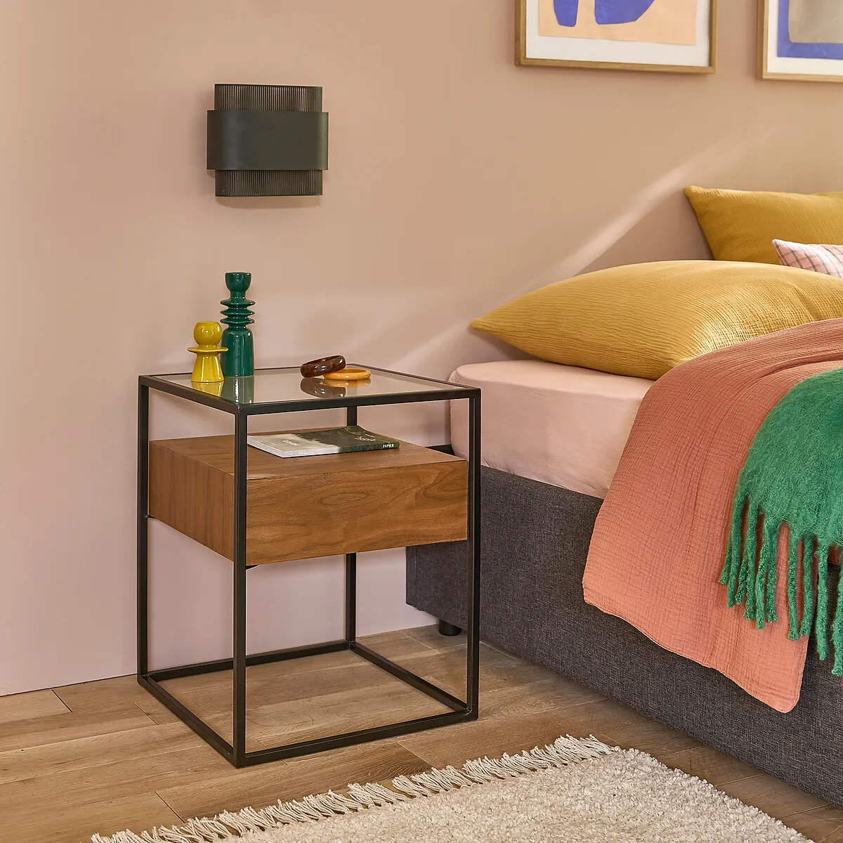 Agura 1 Drawer Bedside Table - Walnut, Metal alternate view