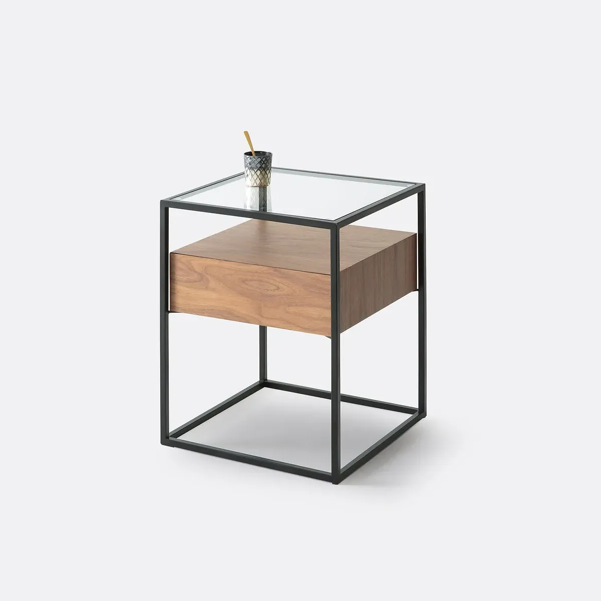 Agura 1 Drawer Bedside Table - Walnut, Metal product