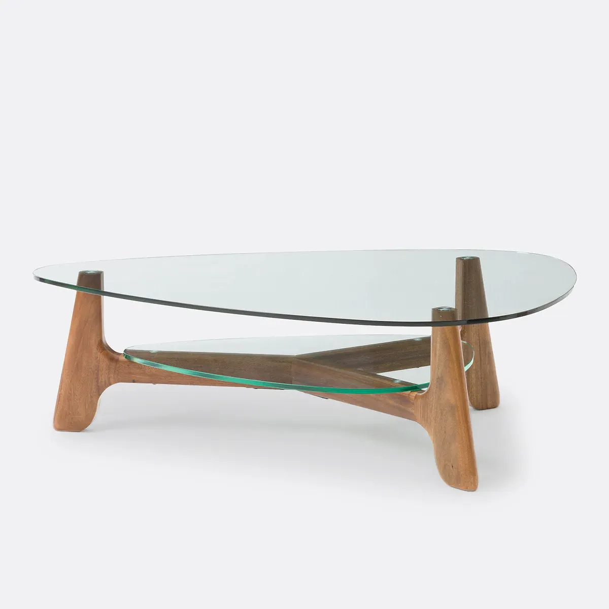 Aiole Double-Top Coffee Table - Walnut, Tempered Glass product