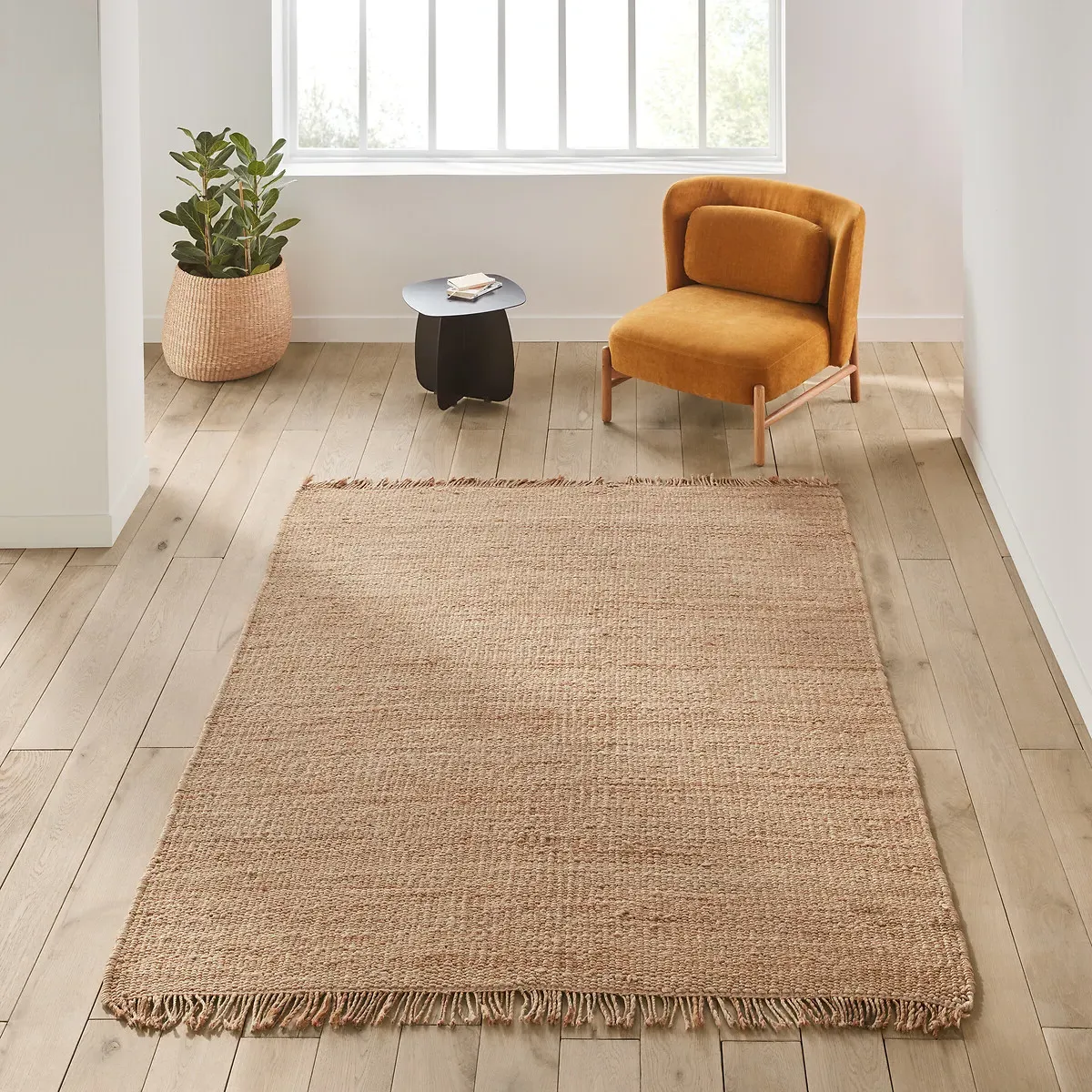 Ajan Fringed Jute Rug - Natural Beige product