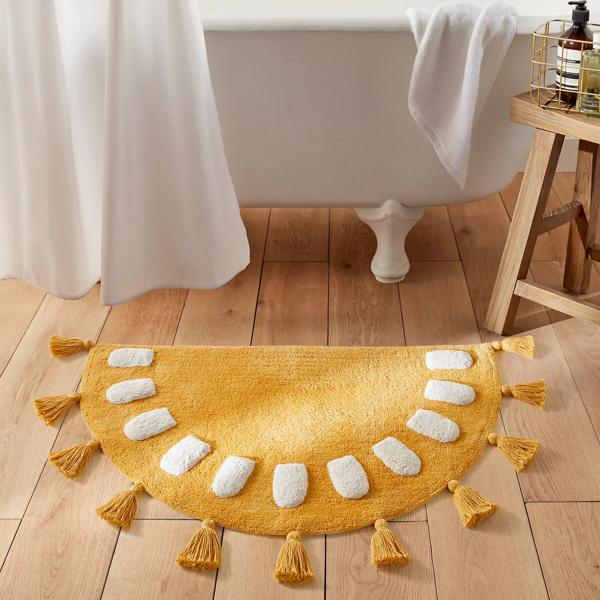 Alessio Semicircle Bath Mat with Tassels - Yellow, Recycled Cotton product