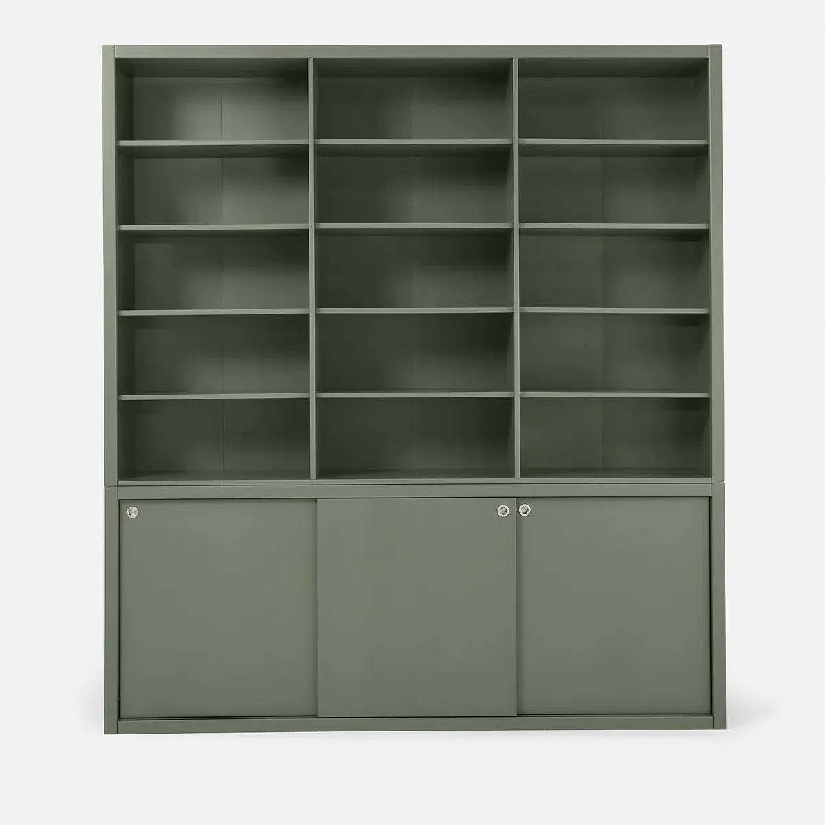 Alexandrie 15-Compartment Bookcase with Sliding Doors - Green, MDF alternate view