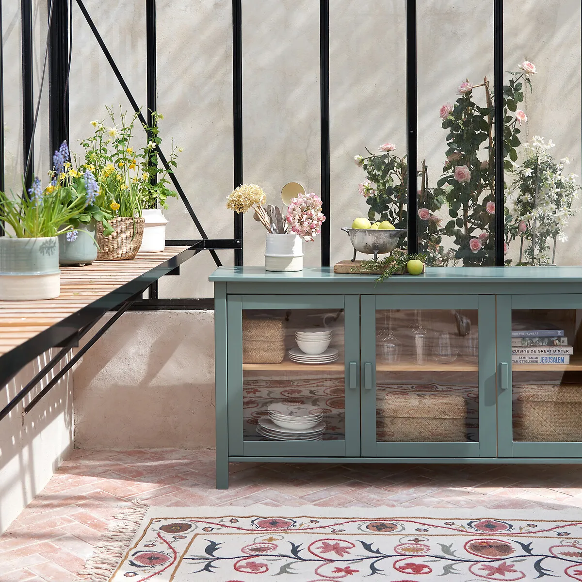 Alvina 3-Door Low Cabinet - Green Eucalyptus, Pine alternate view