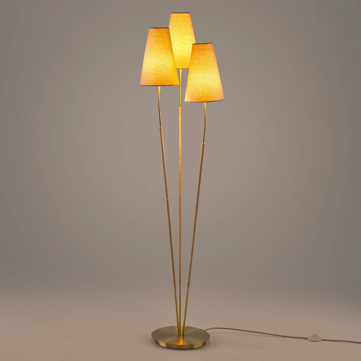 Amaya Triple Floor Lamp - Brass, Linen & Rattan alternate view