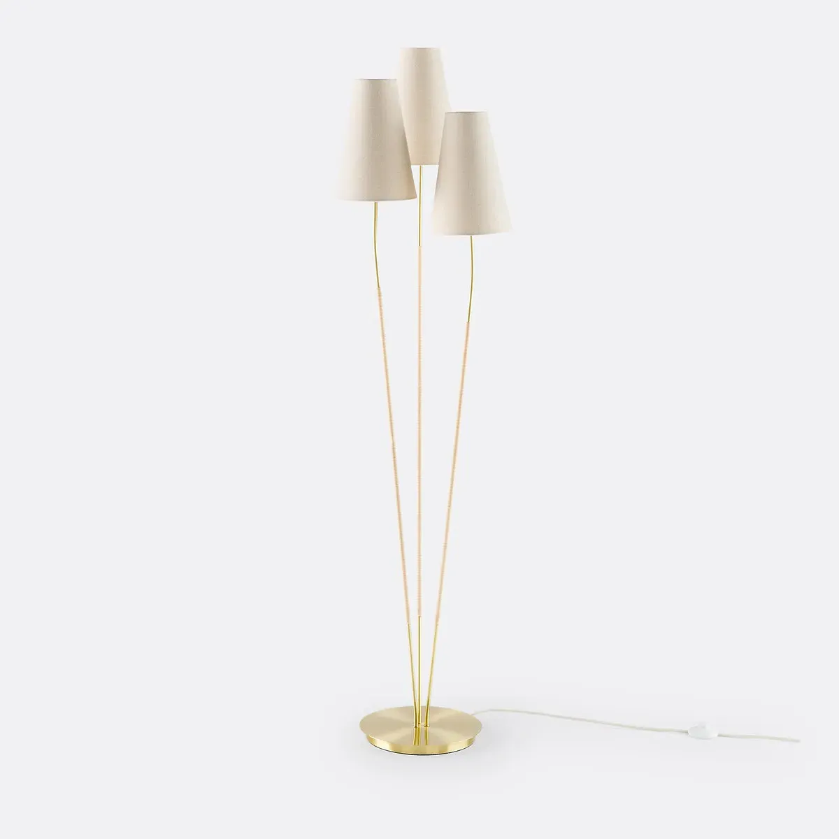 Amaya Triple Floor Lamp - Brass, Linen & Rattan product