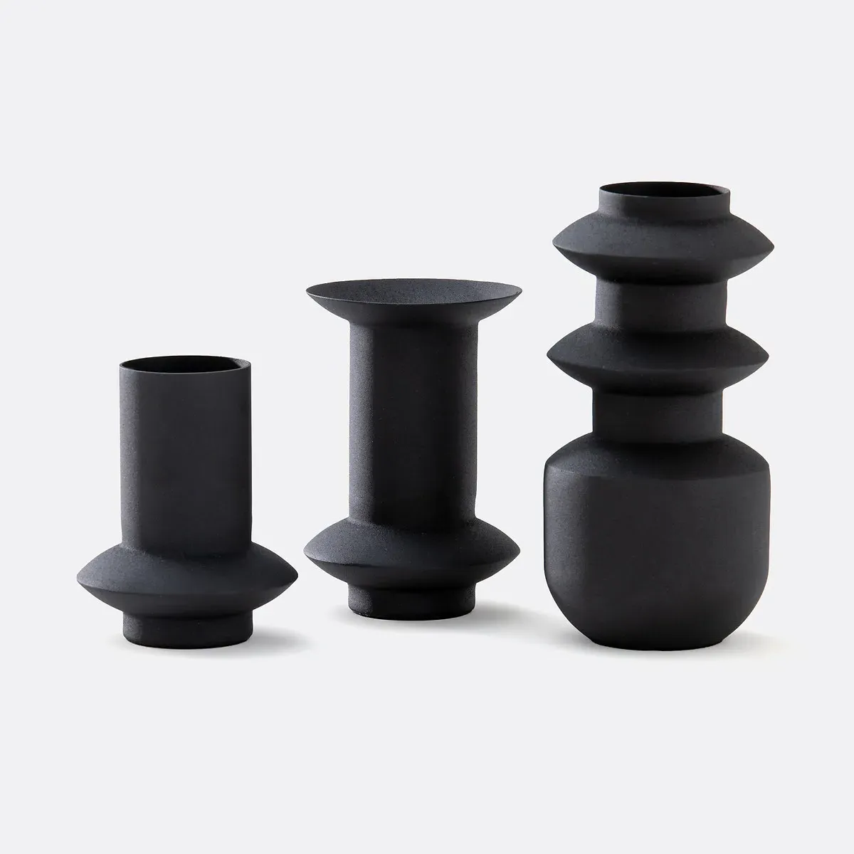 Anaïa Set of 3 Textured Metal Vases - Black product