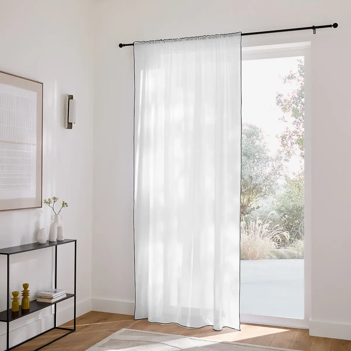 Anahi Cotton Voile Panel with Piping Finish - White alternate view