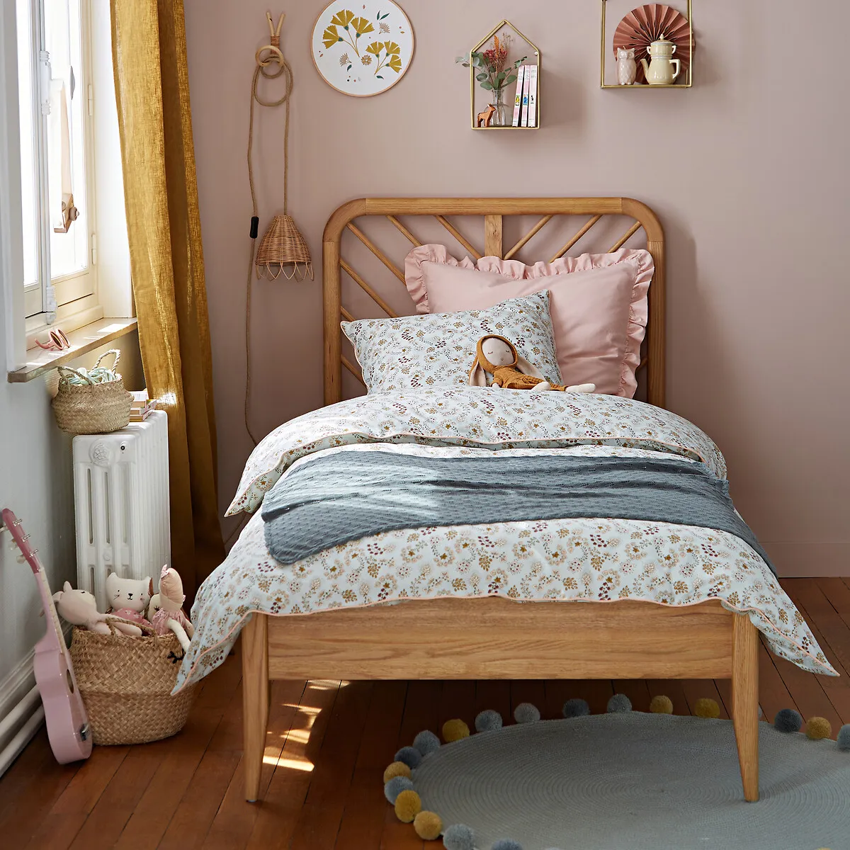 Anda Single Bed Frame - Natural, Solid Rubberwood alternate view