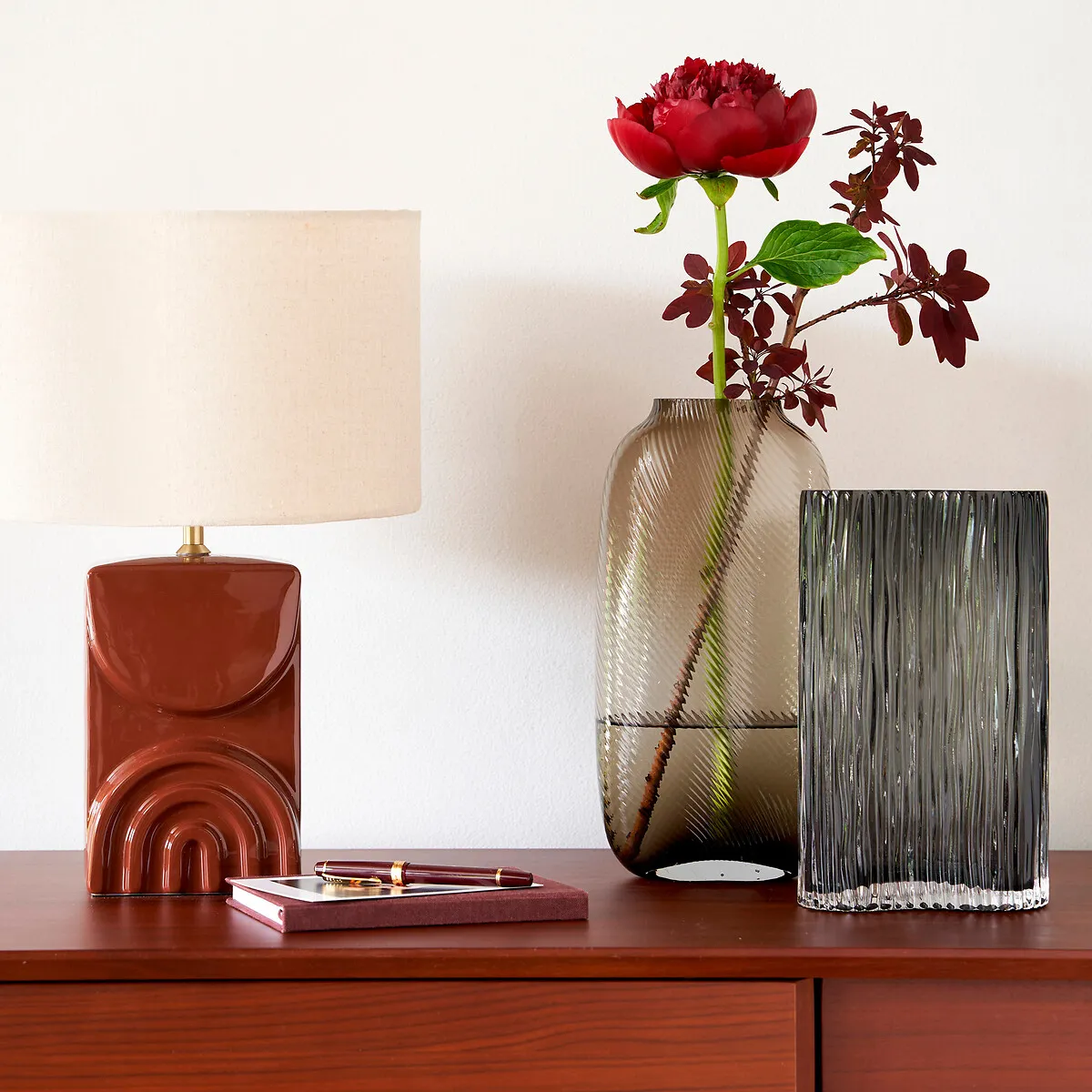 Anija Ribbed Glass Vase - Smoked Grey alternate view