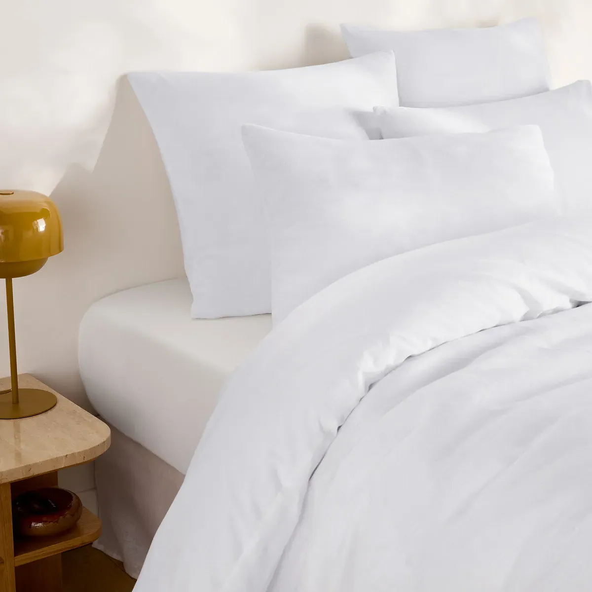 Annaba Fitted Sheet with 30cm Flap - White, Washed Cotton product