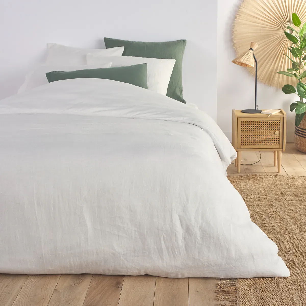 Annaba Two-Sided Pillowcase - White, Washed Linen & Cotton alternate view