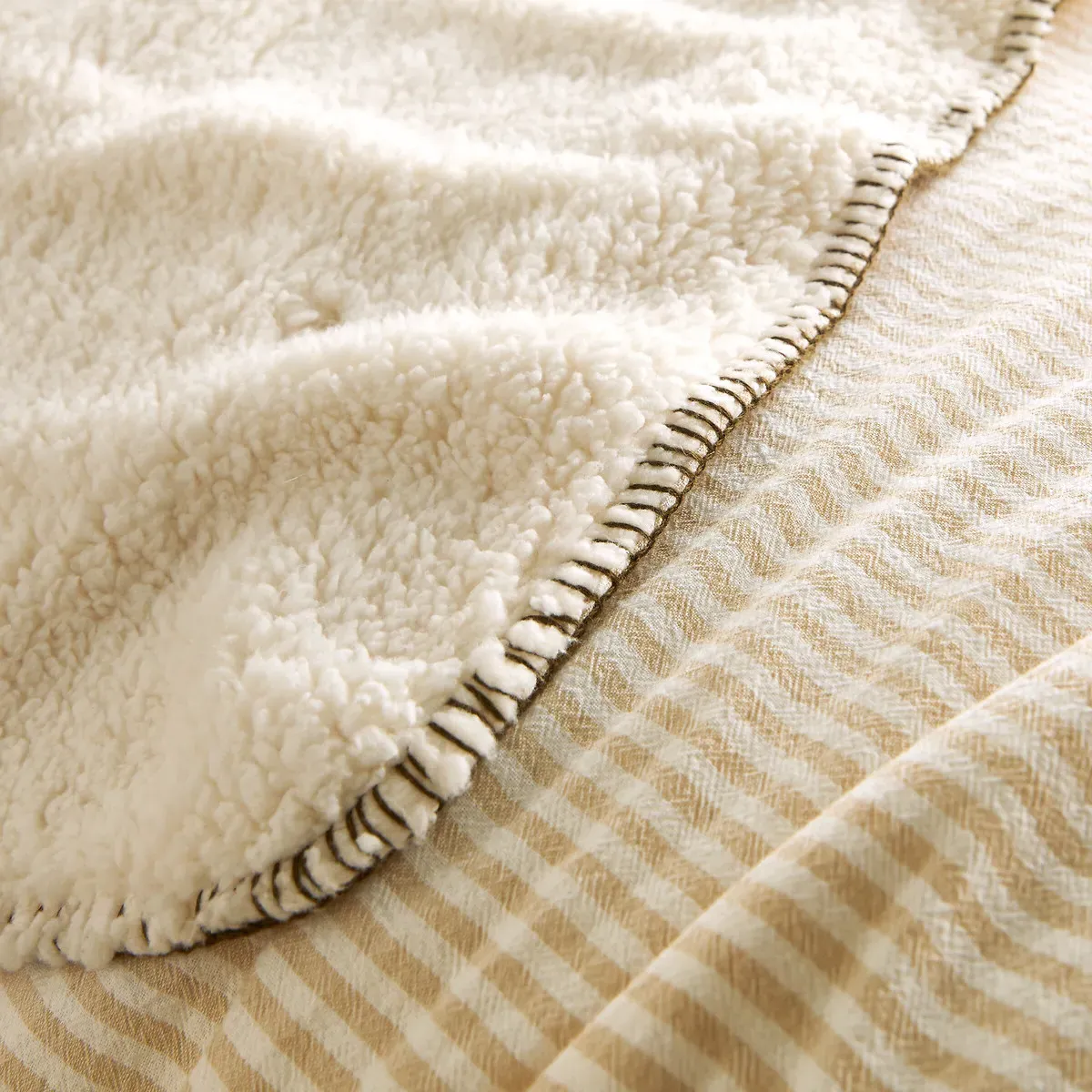 Anoti Bedspread - Striped Hazelnut, Cotton & Fleece alternate view