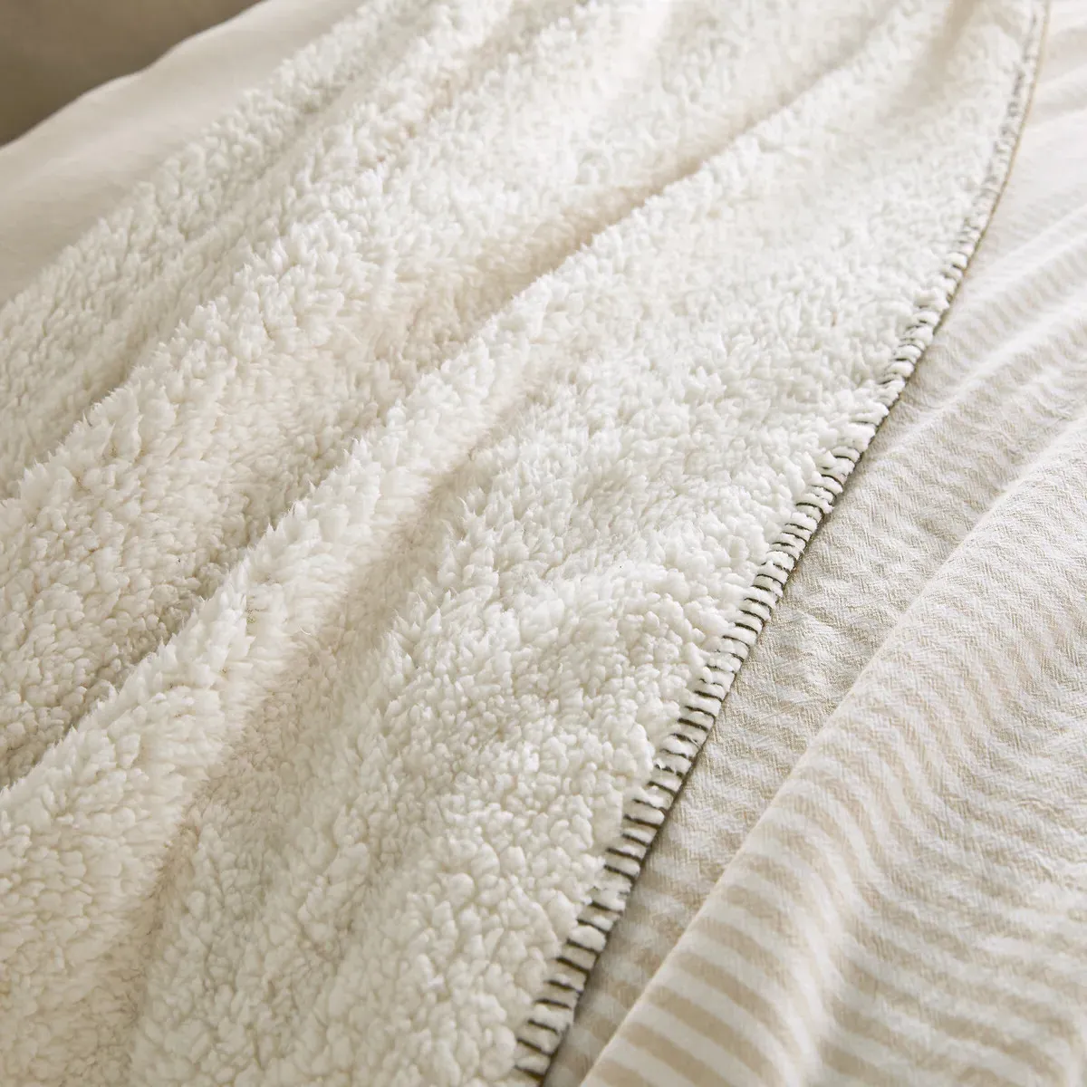 Anoti Bedspread - Striped Hazelnut, Cotton & Fleece alternate view