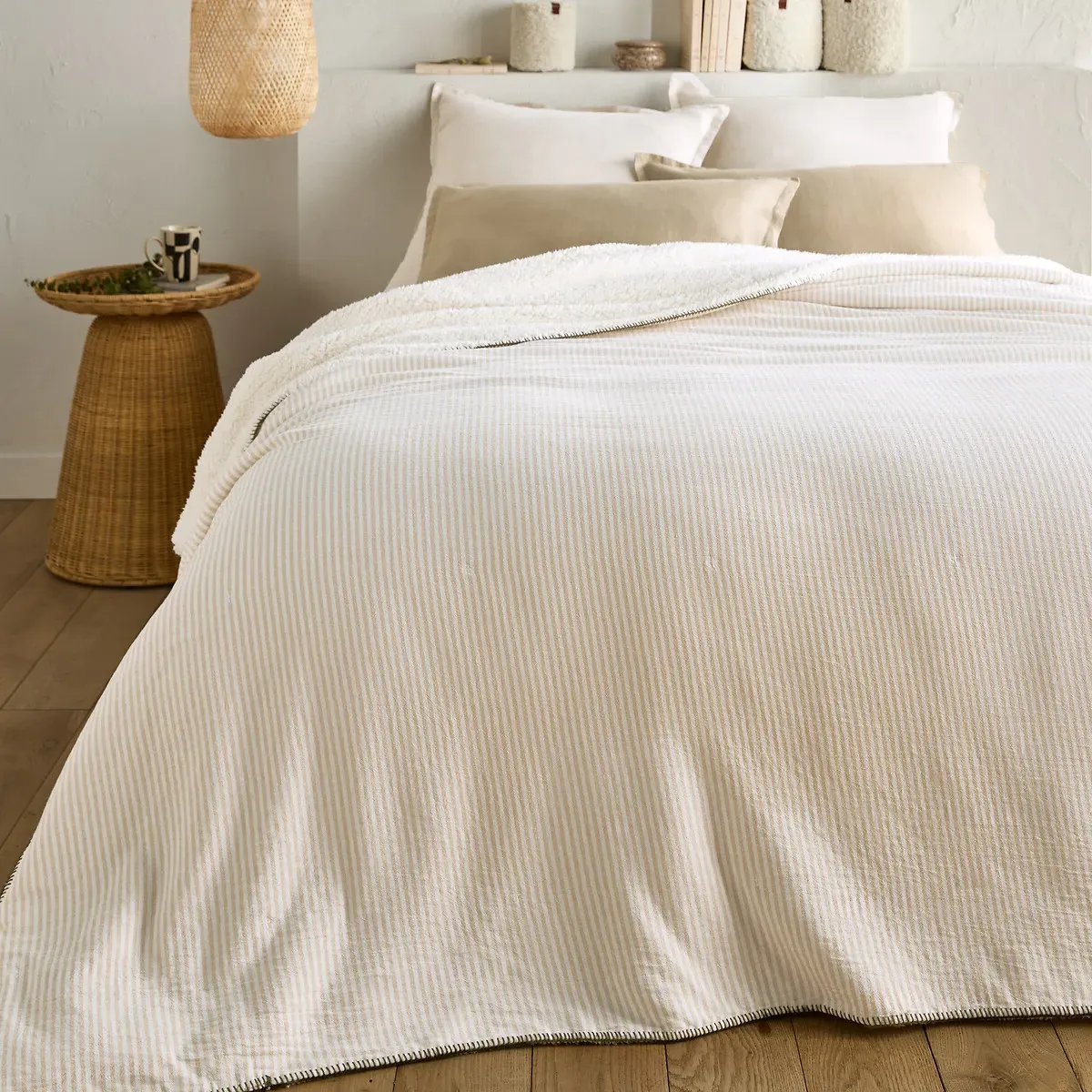 Anoti Bedspread - Striped Hazelnut, Cotton & Fleece product