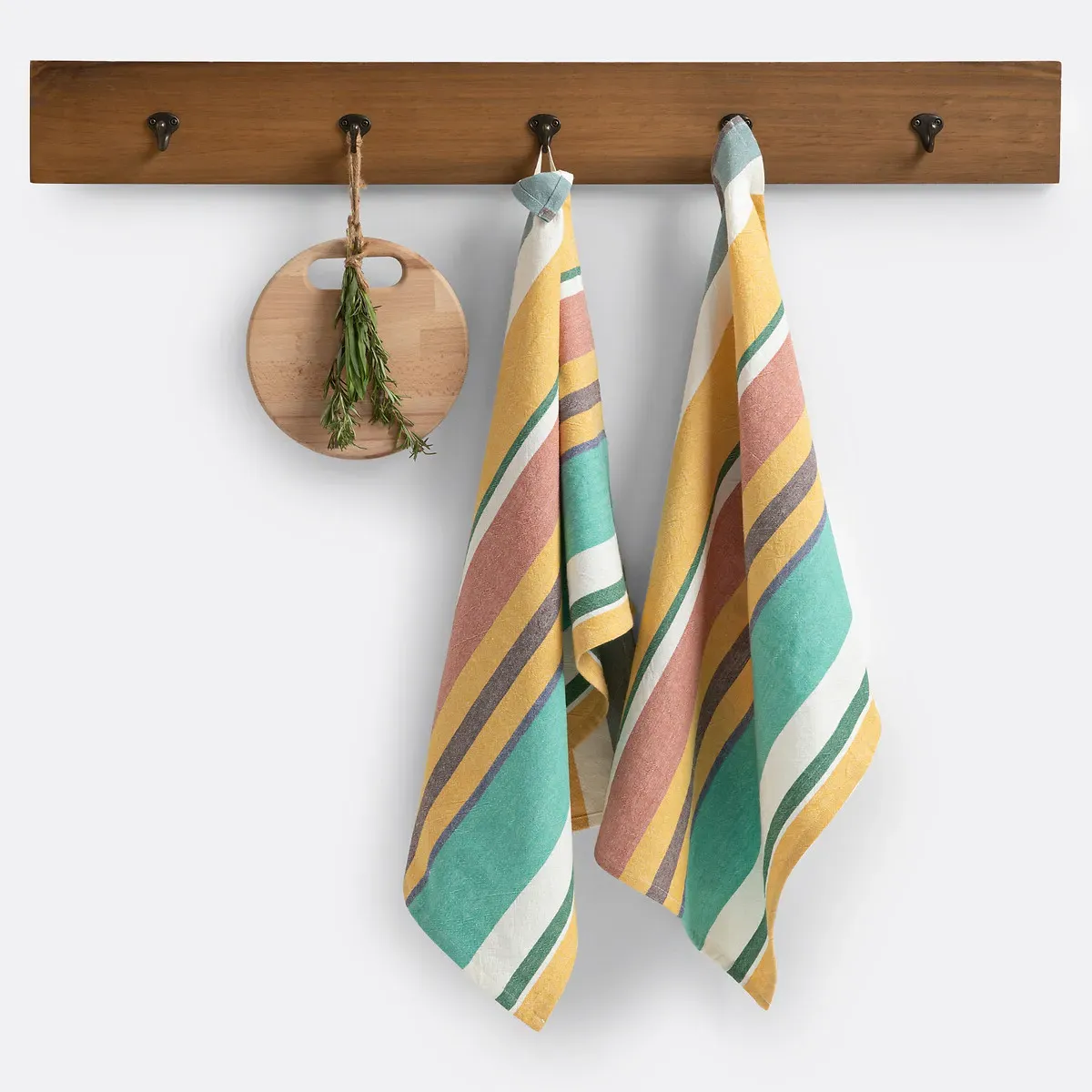 Antika Set of 2 Tea Towels - Green/Orange/White, Washed Cotton product