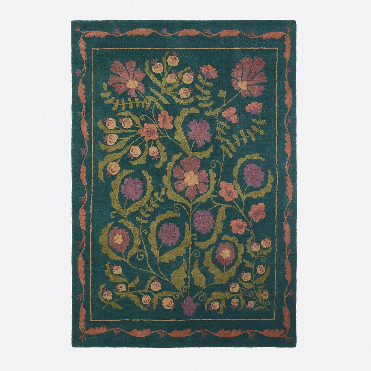Antonia Floral Print Rug - Green, Wool product