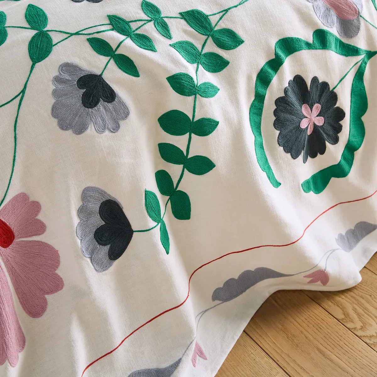 Antonie Embroidered Bedspread - Ecru, Slub Cotton alternate view