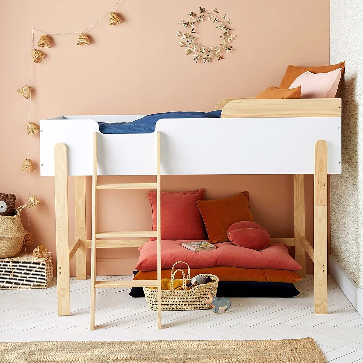 Arturo Mid-Height Loft Bed - White, Pine alternate view