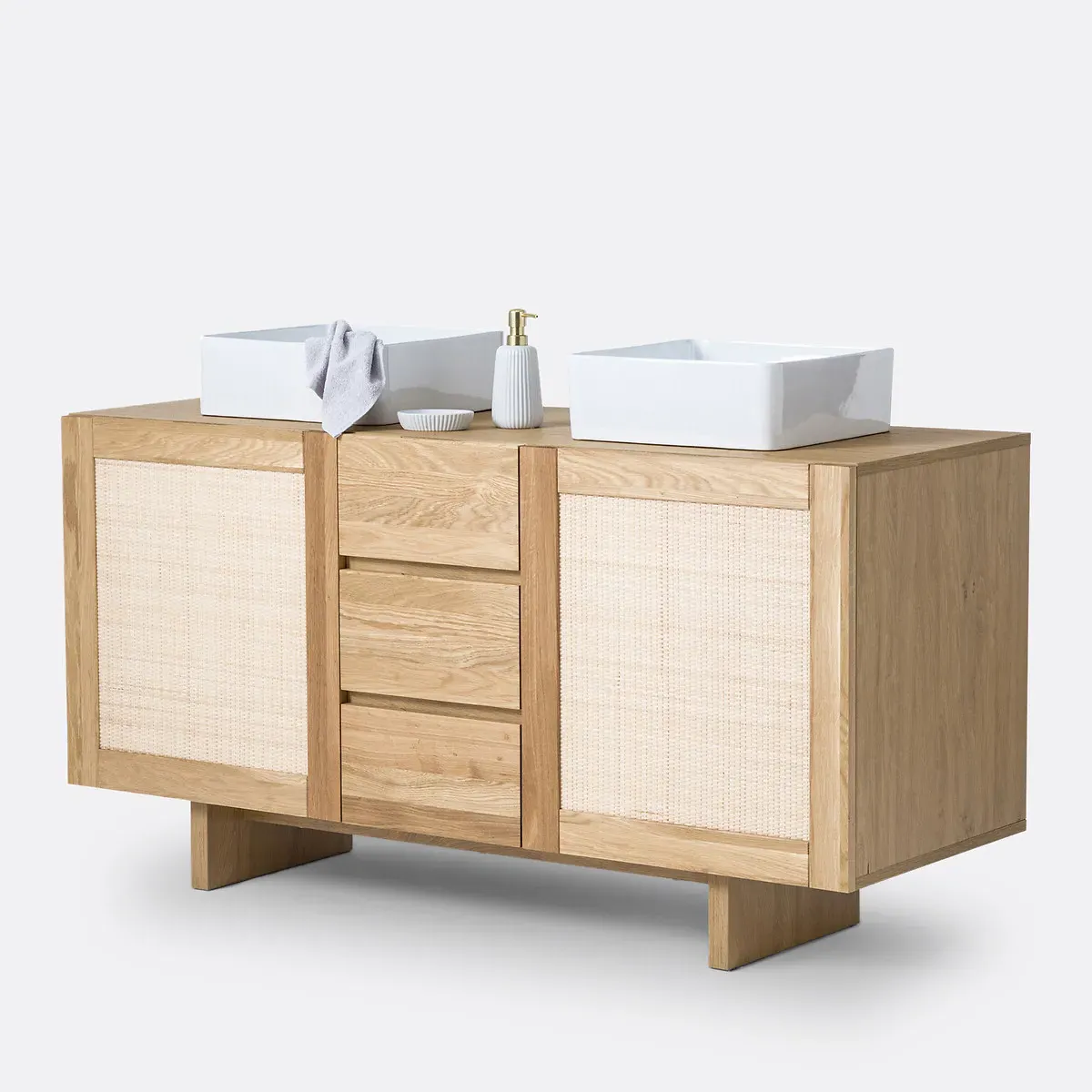 Arty Cannage Double Sink Unit - Natural, Oak product
