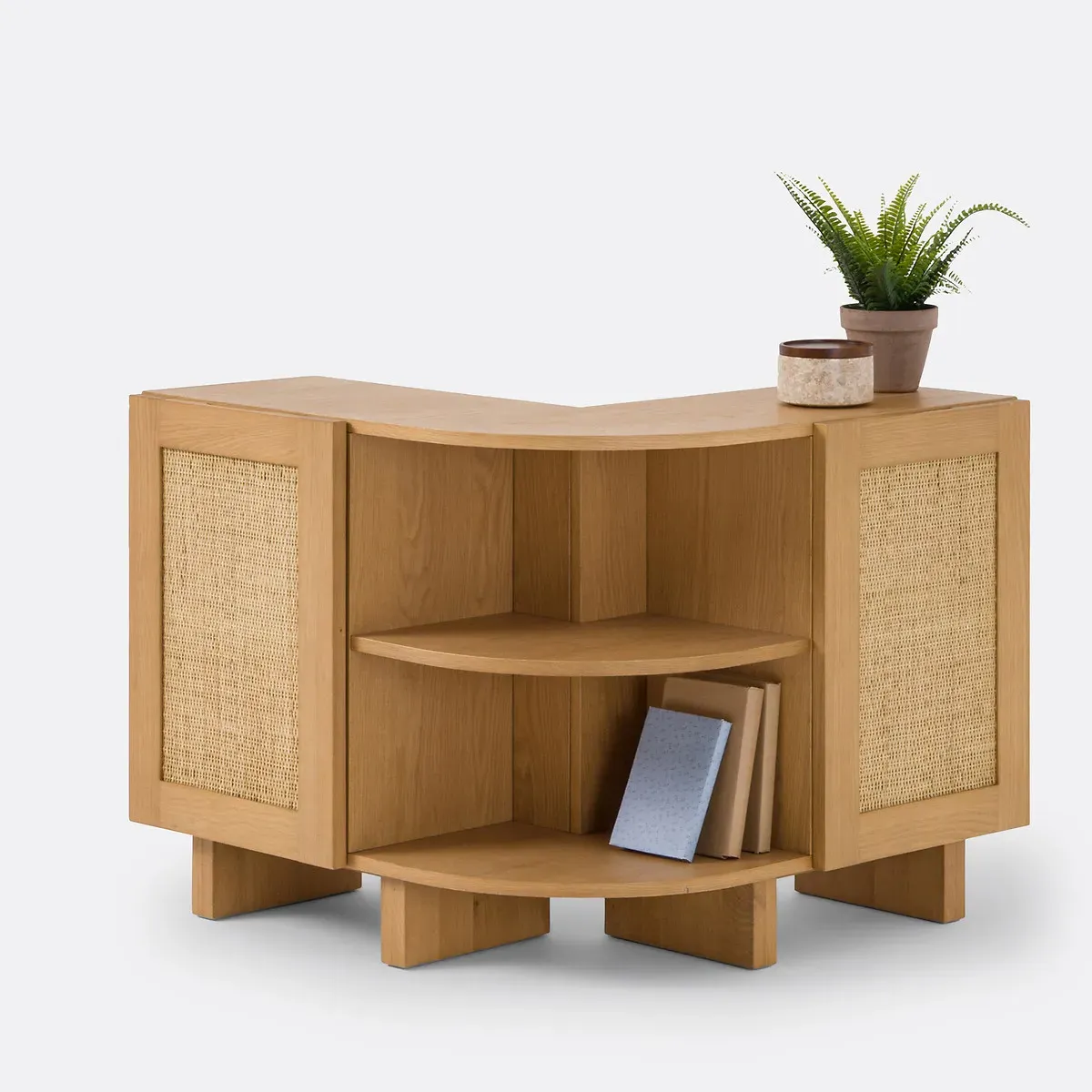Arty L-Shaped Bookcase with Storage - Oak, Rattan product