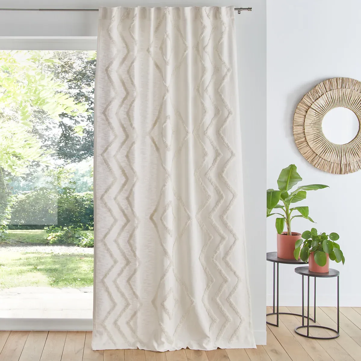 Assa Tufted Curtain with Concealed Tab Header - White, Cotton product
