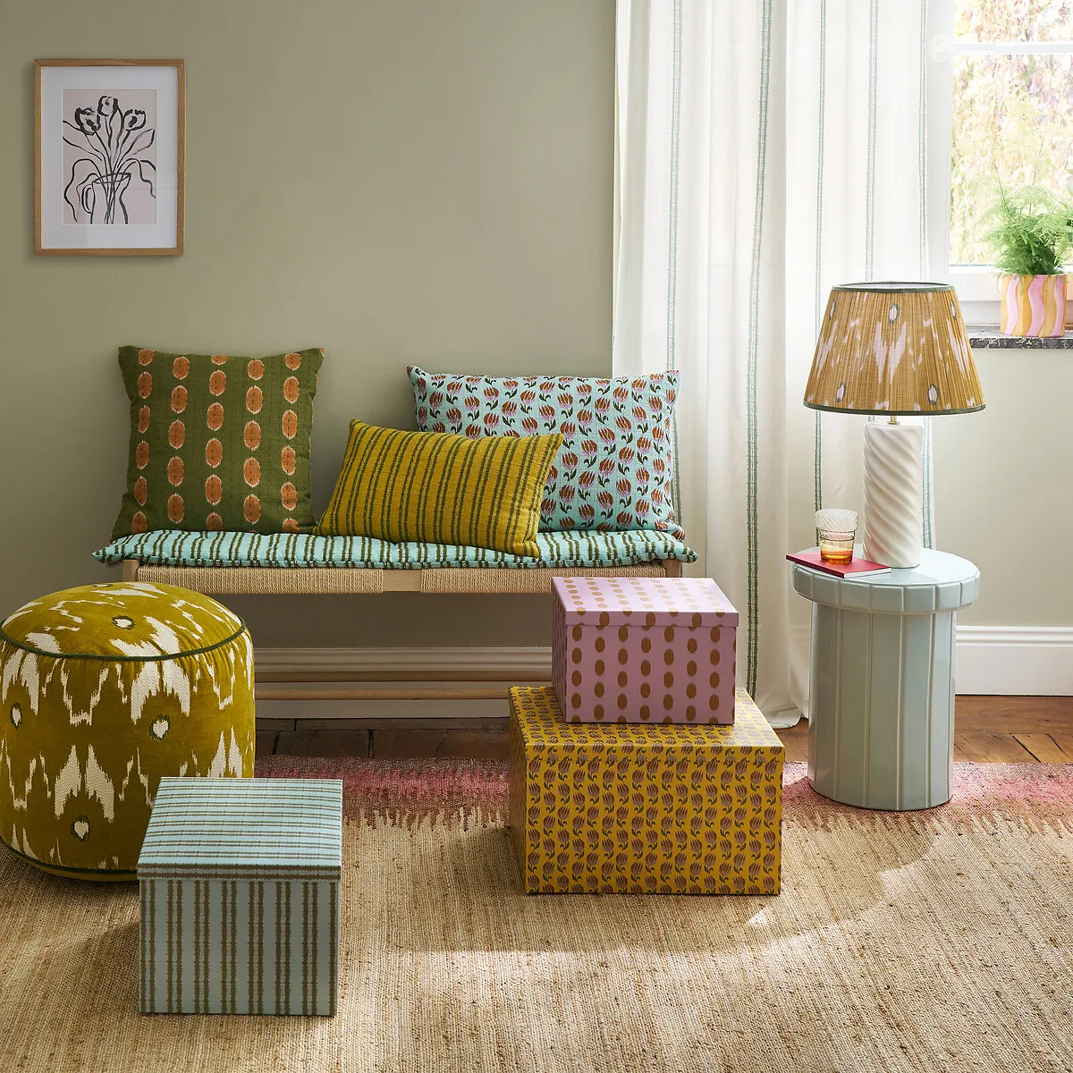 Asti Ikat Print Rectangular Cushion Cover - Multi-Coloured, Cotton alternate view