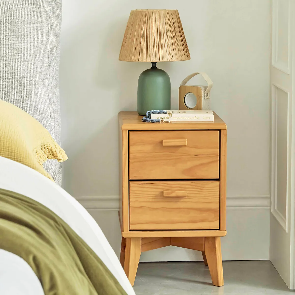Astrid Bedside Table with 2 Drawers - Light Wood, Pine product