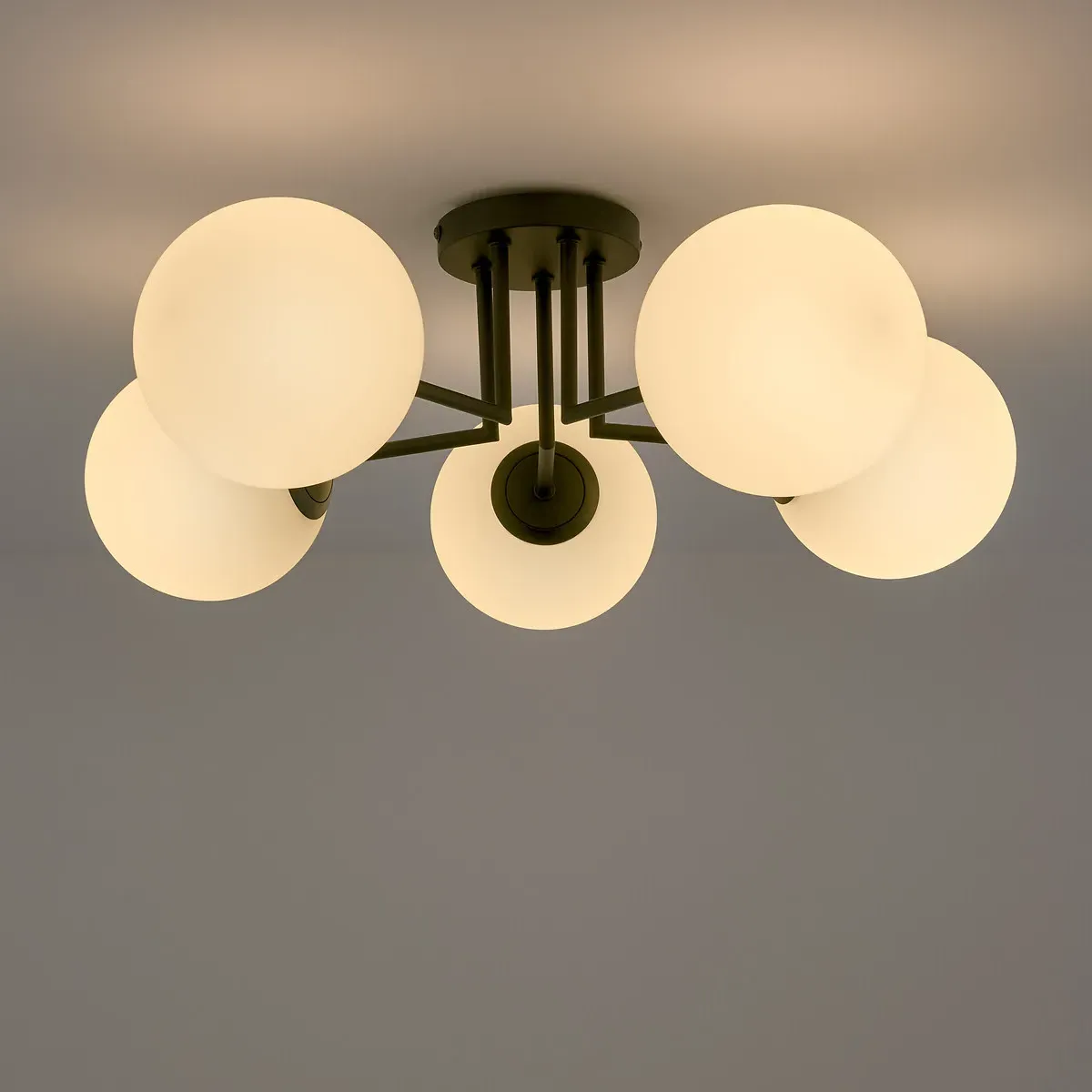 Atea 5-Globe Ceiling Light - Black, Opaline Glass alternate view